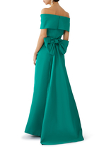 Off Shoulder Gown With Back Train:Green :12